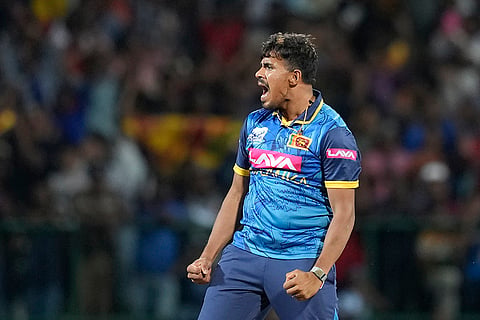 Maheesh Theekshana celebrates Rishabh Pant's wicket
